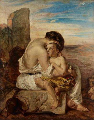 William Underhill, British act 1848-1871- Hagar and Ishmael; oil on canvas, bears inscribed label