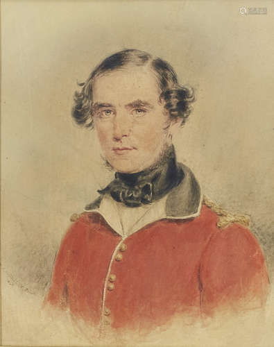 Thomas J Horsley, British, early-mid 19th century- Portrait of a gentleman quarter-length in red