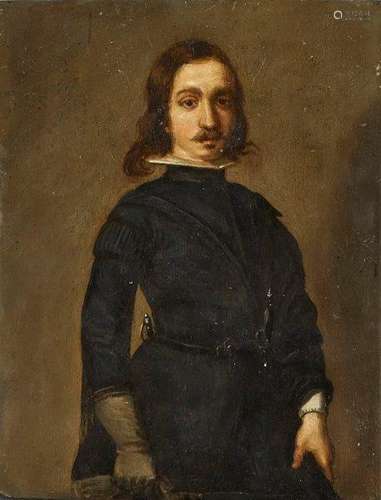 Dutch School, early 17th century- Portrait of a man standing three-quarter length in a black coat