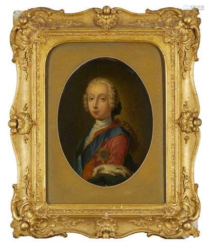 After Allan Ramsay, Scottish 1713-1784- Portrait of Prince Charles Edward Stuart, three-quarter-