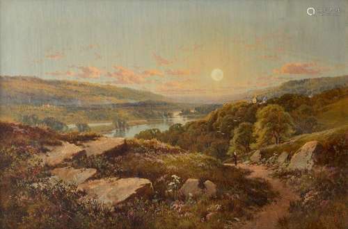 Edward H Niemann, British, active 1863-1867- River Swale, with Richmond Castle in the distance; oils