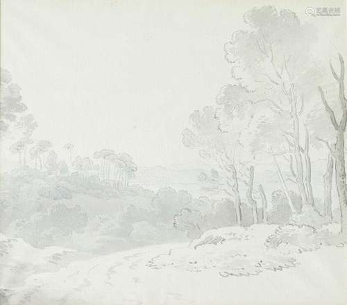 Sir George Bulteel Fisher, British 1764-1834- A River Landscape, Killarney; pen and grey black ink