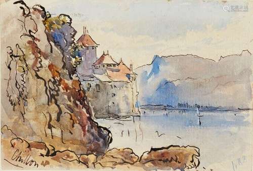 Hercules Brabazon Brabazon, British 1821-1906- The Chateau de Chillon; pen and black ink and