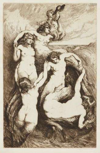 Charles Holroyd, British 1861-1917- Mermaids; etching on laid, signed in pencil, plate 35.2x22.