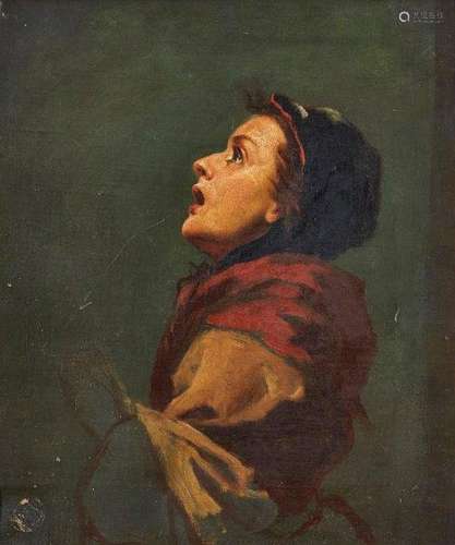 Attributed to Frank Holl RA, British 1845-1888- Study of a woman looking skyward; oil on canvas,