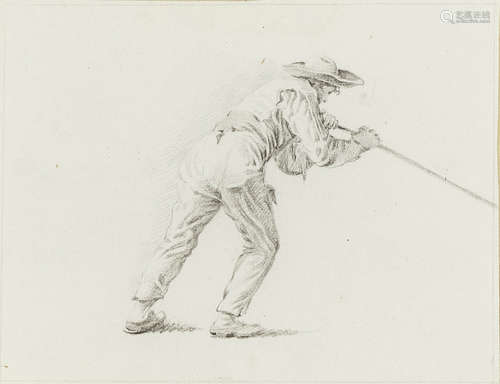 Pieter Barbiers the Elder, Dutch 1717-1780- Study of a Man Pushing Out a Boat; pencil on paper,