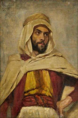 French Orientalist School, mid/late 19th century- Portrait of a North African Man standing half