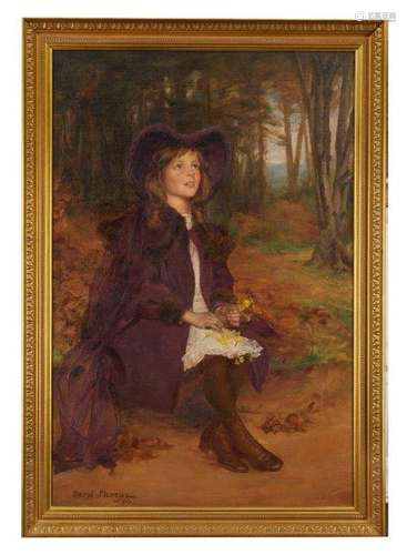 Beryl Menzies née Fowler, British 1880-1963, exh. 1924-39- Portrait of a girl seated full length