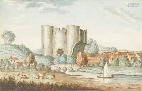 James Lambert, British 1725-1779/88- Tonbridge Castle; ink and watercolour on paper, inscribed on