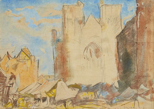 Sir Frank Brangwyn RA, British 1867-1956- Study of the Cathedral at Bruges; watercolour and