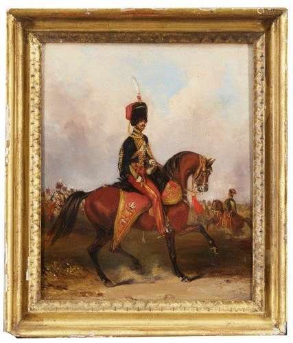 Henry Martens, British 1828-1854- An Officer of the 11th Hussars, c.1854; oil on board, 30x25.