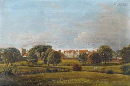 British School, mid 19th century- View of Penshurst Place, Kent; oil on canvas, bears dedication and