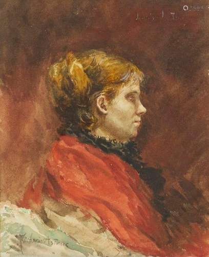 Zacharie Astruc, French 1833-1907- Profile of Louise L. Tham; watercolour on paper, signed and