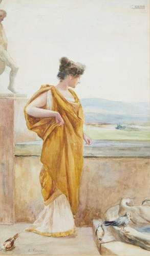 Attributed to Alfonso Savini, Italian 1836-1908- Olympian study of a maiden in drapery, standing