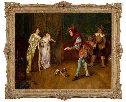 Henry Gillard Glindoni ARWS, British 1852-1913- Dismissal of Archy, the King's Jester; oil on