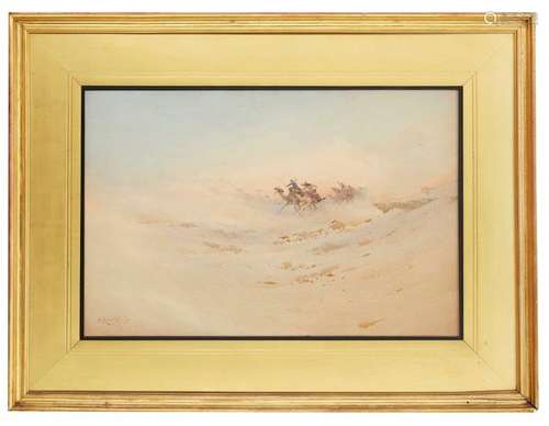 Augustus Osborne Lamplough ARA RWS, British 1877-1930- Riders on camels in full charge in the