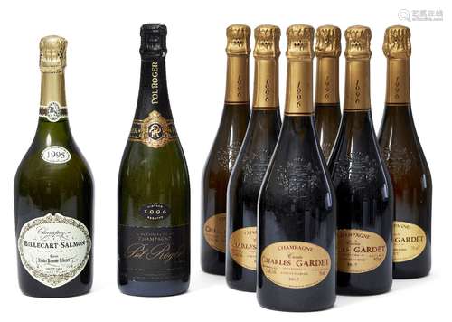 Billecart Salmon 1995, one bottle, Pol Roger 1996, one bottle and six bottles Charles Gardet 1996 (