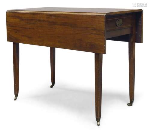 A mahogany Pembroke table, 19th Century, the rectangular top with two drop leaves, above single