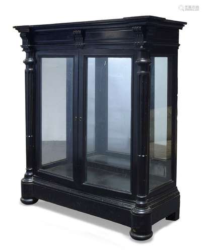 A Victorian ebonised pier cabinet, the inverse breakfront top above single frieze drawer, over two