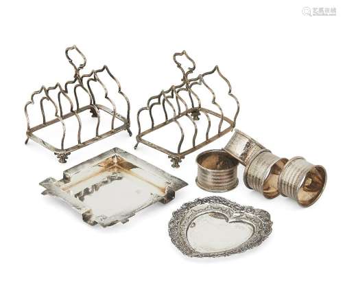 A pair of silver toast racks, Birmingham. c.1901 and 1902, both Marples & Co., together with a boxed