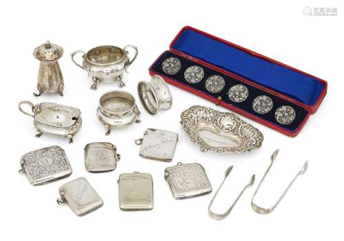 A boxed set of silver buttons, London, c.1924, Robert Friederich, together with a small silver dish,