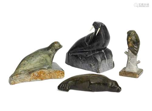 Appa Joseph, an Innuit grey brown soapstone carving of a seal, signed to base Appa Joseph Lake