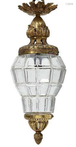 A French gilt bronze and glass lantern, after a model from Versailles, 19th century, the corona