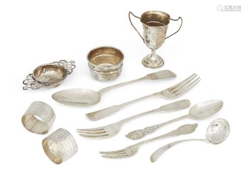 A group of small silver, including an Edwardian sugar sifting spoon, Sheffield, c.1936, Viners Ltd.,
