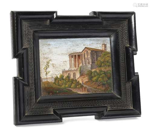 An Italian micro mosaic Grand Tour picture of an Italianate landscape with a colonnaded temple and