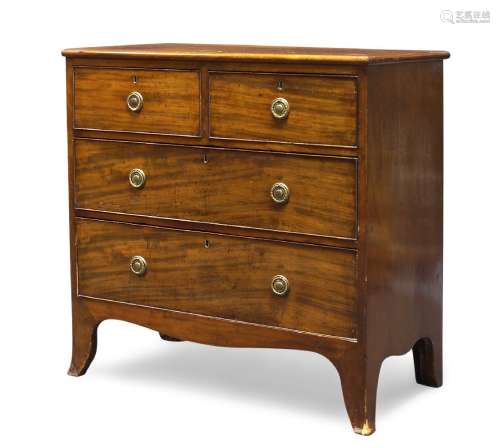 A Regency mahogany chest of drawers, with two short over two long cock beaded drawers, raised on