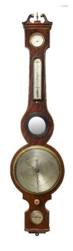 A George III mahogany and line inlaid wheel barometer by P. Mantova, Luton, 100cm highPlease refer