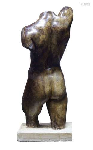 A Grand Tour type plaster torso of a man, late 19th/ 20th century, on a rectangular plinth, 110cm