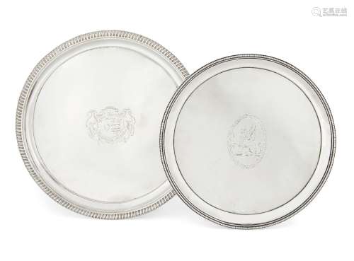 Two George III silver salvers, London c.1792 and 1806, William Fountain & Daniel Pontifex and Thomas