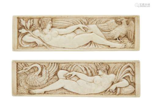 A pair of Continental rectangular ivory plaques of Leda and Zeus and Antiope and Jupiter, late