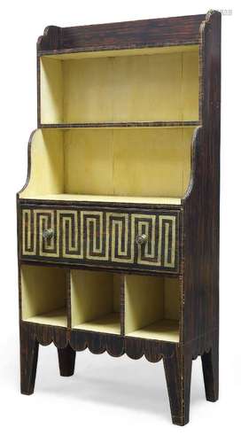 A Regency style faux rosewood painted waterfall bookcase, 20th Century, with two open shelves