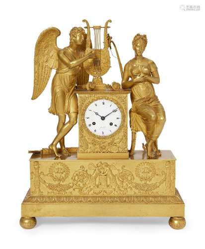 An Empire /Charles X gilt bronze mantel clock, the dial signed Kinable Palais Royal No. 131, the
