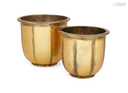 Two gilded silver ice buckets, London, c.1993, Clive Burr, each of domed form and raised on a low
