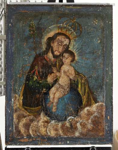 Spanish/Colonial School, 17/18th century, a portrait of Saint Joseph and the Christ child, oil on