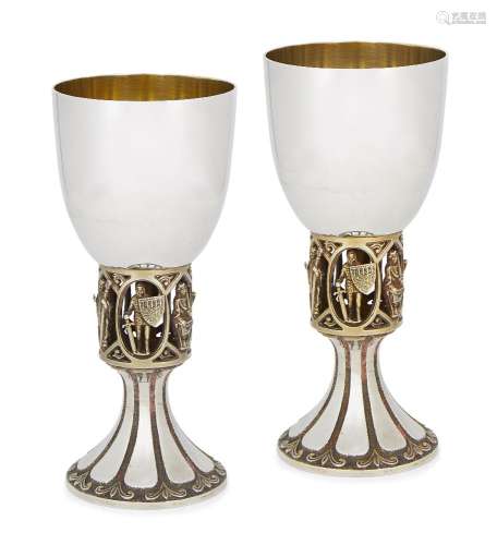 Two limited edition commemorative silver chalices, London, c.1989, Hector Miller, of circular,