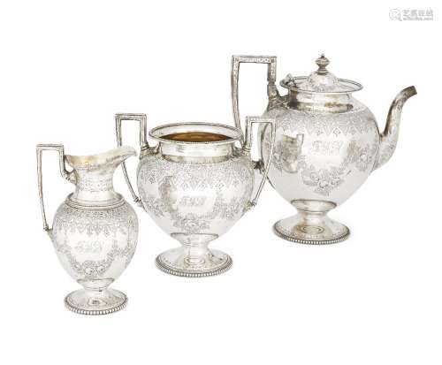 A three-piece silver tea set, London, c.1868, Goldsmiths Alliance Ltd. (Samuel Smily), comprising