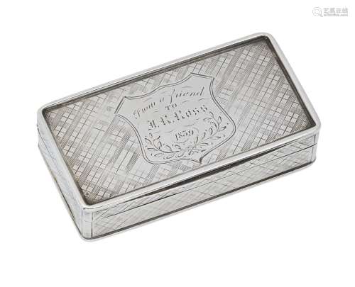 A Victorian silver snuff box, Birmingham, c.1838, Francis Clark, of rectangular form, the box