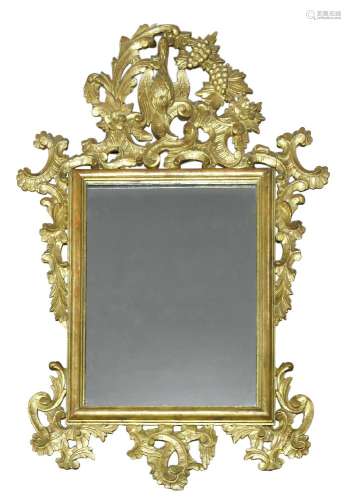 A George II style gilt mirror, 20th Century, the pierced crest with carved ho ho bird and