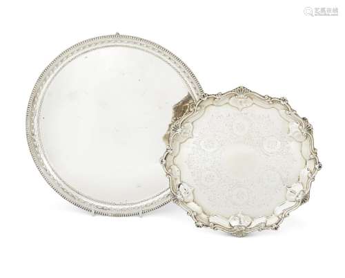 A Victorian silver salver, London, c.1864, Alexander Macrae, together with a silver card tray,