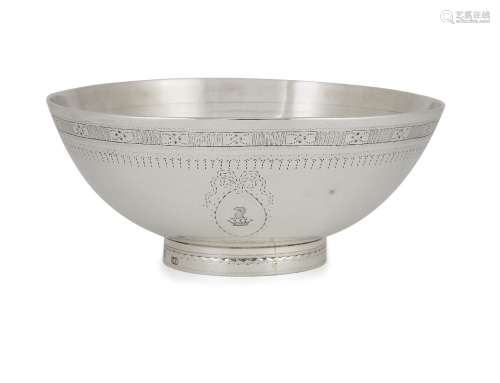 AMENDMENT: Please note that the date is c. 1787, not c. 1885. This is a sterling silver bowl, not