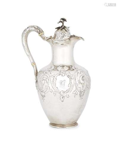 A Victorian silver wine ewer, London, c.1857, Edward & John Barnard, the handle designed as an ibex,