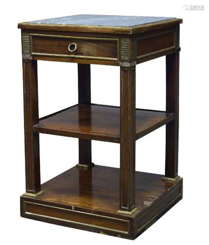 A French marble topped and gilt metal mounted side table, late 19th Century, the square top inset