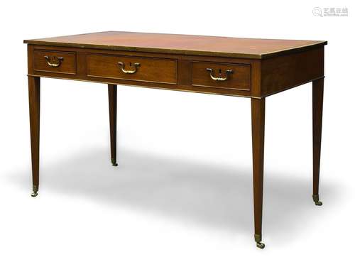 A North European mahogany desk, early 20th Century, the rectangular top inset with red leather