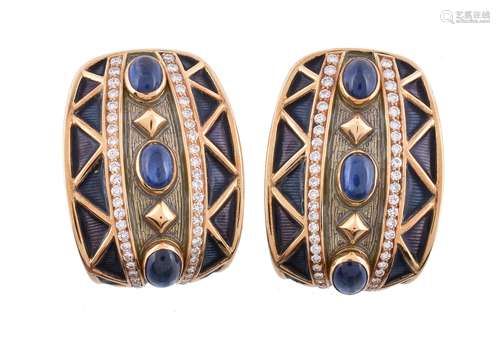 A pair of enamel, sapphire and diamond earrings by Amr Shaker