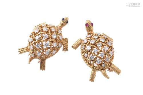 Two 1960s diamond turtle brooches by Cartier