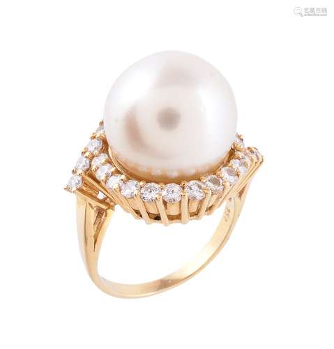 A South Sea cultured pearl and diamond ring